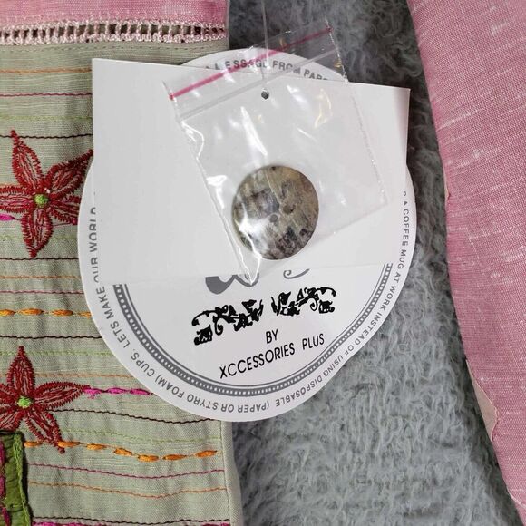 Parsley & Sage Button Down Shirt Pink Green Long Sleeve Patchwork Medium New - Picture 9 of 12